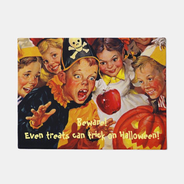 Apple Bobbing Dangers - Funny Custom Halloween Doormat (Front)