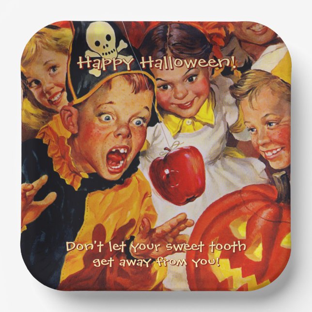 Apple Bobbing Dangers | Sweet Tooth | Halloween Paper Plate (Front)