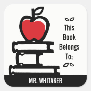 Apple Book Plate Add Name Square Sticker