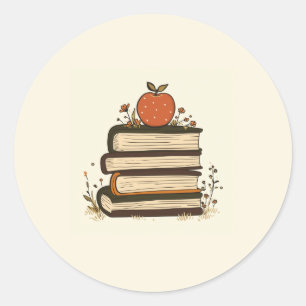 Apple Book Stack Round Sticker