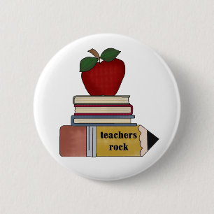 Apple, Books, Pencil Teachers Rock 6 Cm Round Badge