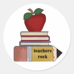 Apple, Books, Pencil Teachers Rock Classic Round Sticker