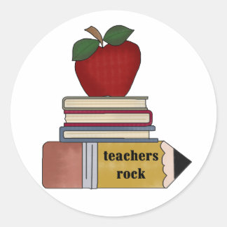 Apple, Books, Pencil Teachers Rock Classic Round Sticker