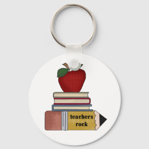 Apple, Books, Pencil Teachers Rock Key Ring