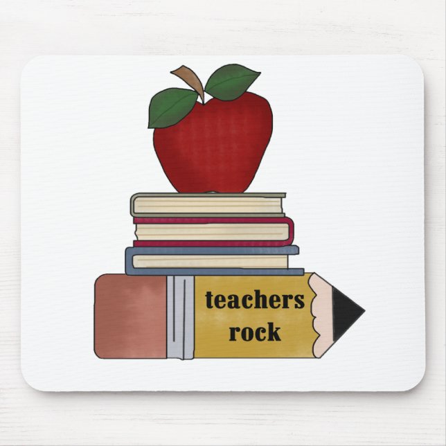 Apple, Books, Pencil Teachers Rock Mouse Mat (Front)