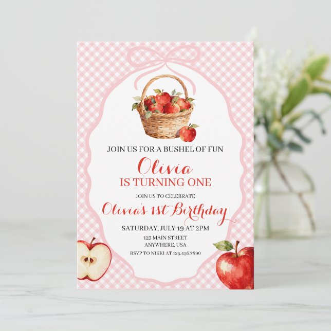 Apple Bushel of Fun 1st Birthday Invitation (Standing Front)
