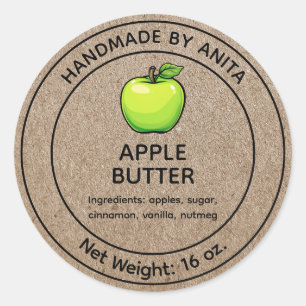 Apple Butter Jam Jelly Jar Label Kraft Paper Style