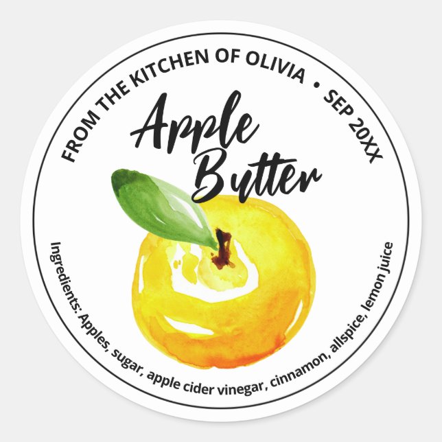 Apple Butter Watercolor Canning Sticker (Front)