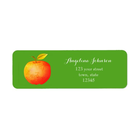 Apple Cartoon Red Bold Big Green Bright Vibrant Return Address Label