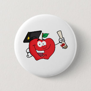 Apple Character Graduate Holding A Diploma 6 Cm Round Badge