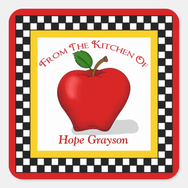 Apple & Chequerboard Kitchen Square Stickers (Front)