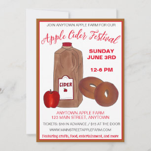 Apple Cider Festival Orchard Doughnuts Autumn Harv Invitation