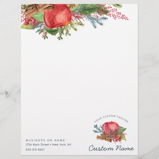 Apple Cinnamon Fall or Winter Holiday Custom logo Letterhead (Front)