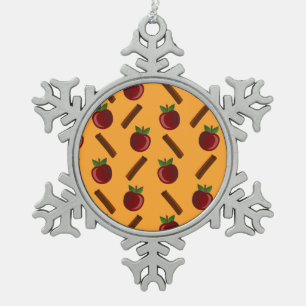 Apple Cinnamon Pattern Snowflake Pewter Christmas Ornament