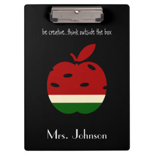 Apple Clipboard for Teacher w Name (B&W,Red)