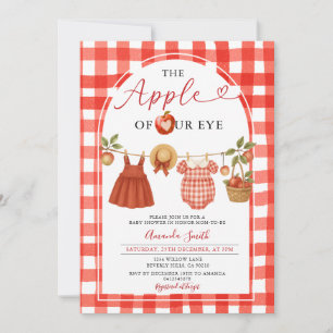 Apple Clothesline Fall Rustic Gingham Baby Shower Invitation