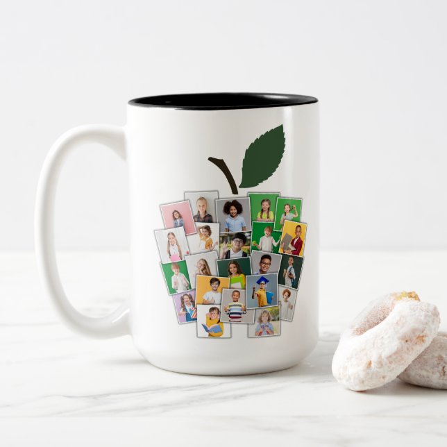 Apple Collage Teacher's Gift 22 Student Photos Two-Tone Coffee Mug (With Donut)