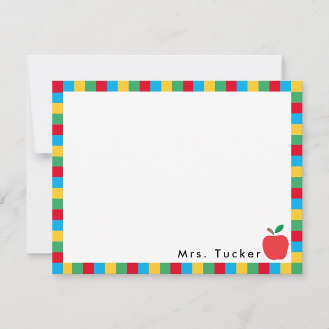 Apple & Colourful Blocks Cute Teacher Stationery Card (Front)