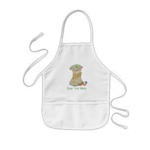 Apple core with funny maggot in hat illustration kids apron