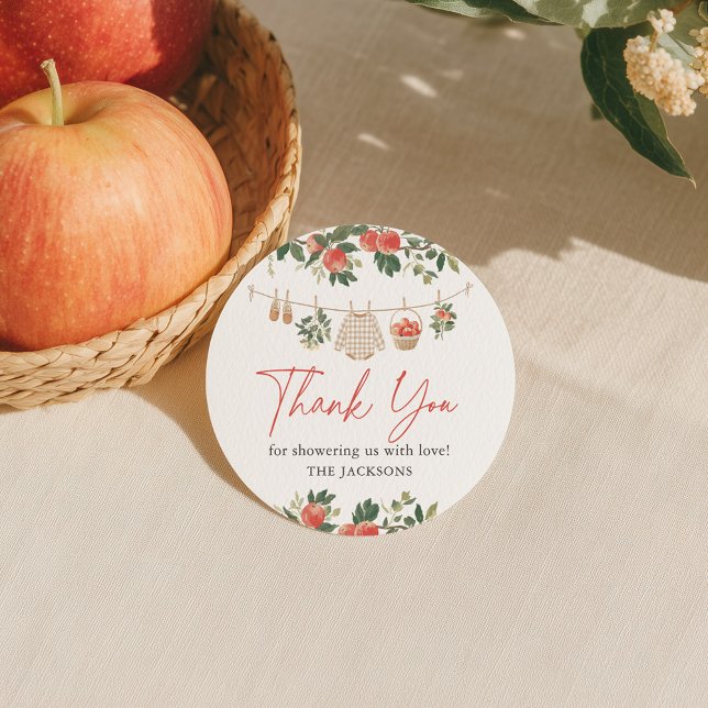 Apple Fall Baby Shower Classic Round Sticker (Creator Uploaded)