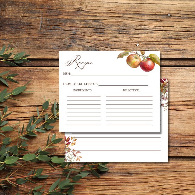 Apple fall bridal shower recipe card (Apple fall bridal shower recipe cards appley ever after recipe cards)