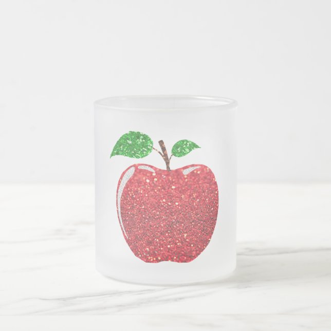 Apple Faux Red Glitter Frosted Glass Coffee Mug (Center)