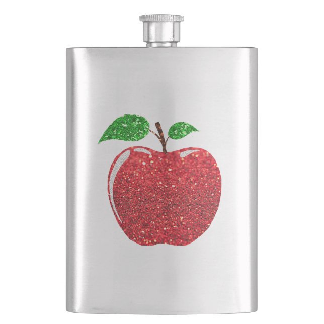 Apple Faux Red Glitter Hip Flask (Front)
