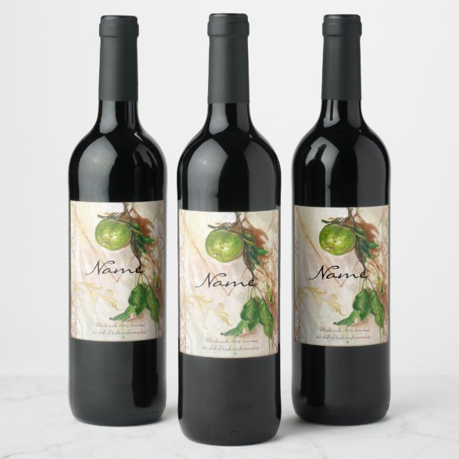 Apple fineart baroque vintage wine label (Bottles)