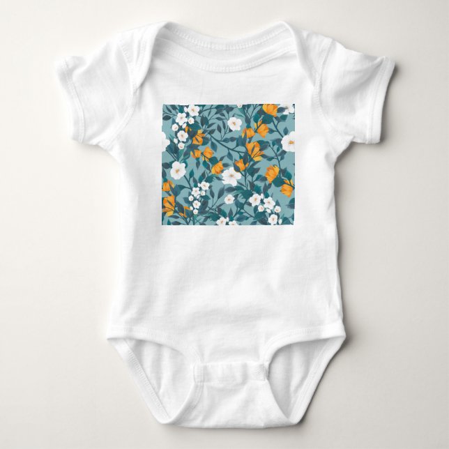 Apple Floral: Blooming Pattern Motif. Baby Bodysuit (Front)