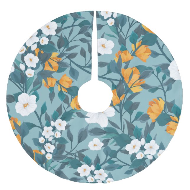 Apple Floral: Blooming Pattern Motif. Brushed Polyester Tree Skirt (Front)