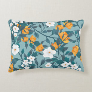 Apple Floral: Blooming Pattern Motif. Decorative Cushion
