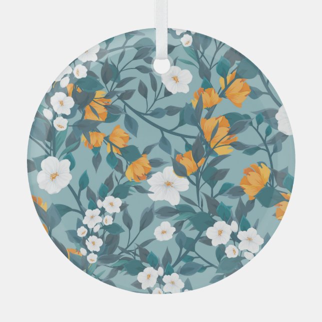 Apple Floral: Blooming Pattern Motif. Glass Tree Decoration (Front)