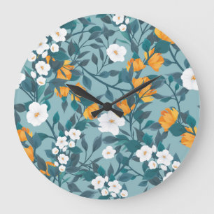 Apple Floral: Blooming Pattern Motif. Large Clock
