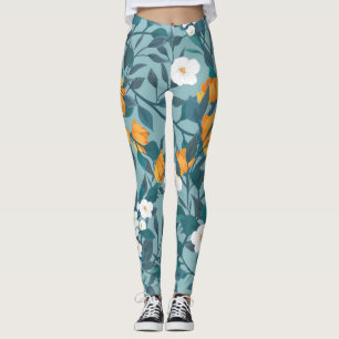 Apple Floral: Blooming Pattern Motif. Leggings
