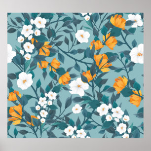 Apple Floral: Blooming Pattern Motif. Poster