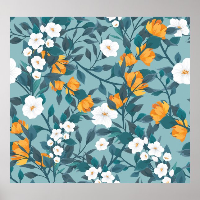 Apple Floral: Blooming Pattern Motif. Poster (Front)