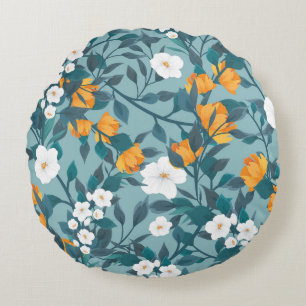 Apple Floral: Blooming Pattern Motif. Round Cushion