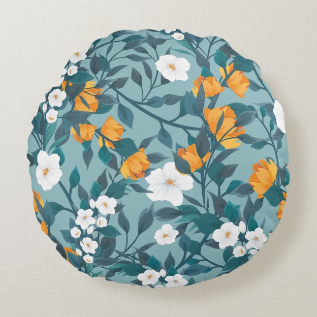 Apple Floral: Blooming Pattern Motif. Round Cushion (Front)
