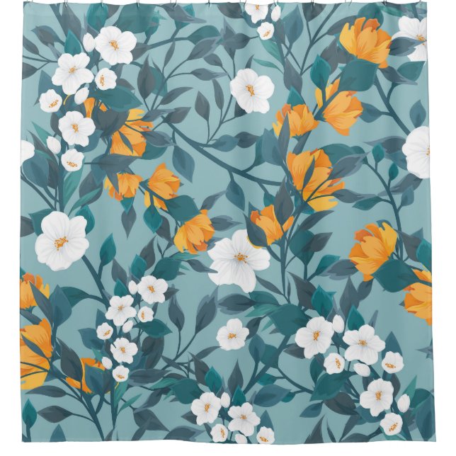 Apple Floral: Blooming Pattern Motif. Shower Curtain (Front)