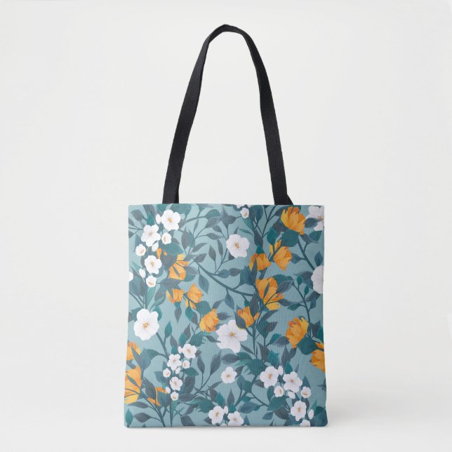 Apple Floral: Blooming Pattern Motif. Tote Bag (Front)