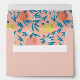 Apple Floral Coral Pink Navy Wedding Envelope