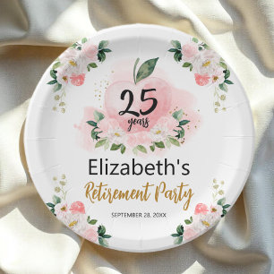 Apple Floral Teacher Retirement Party Paper Plate