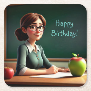 Apple for Teacher Birthday Square Paper Coaster