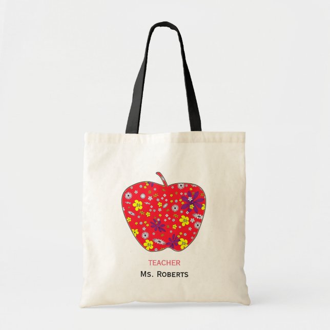 Apple For Teacher Budge Tote Bag (Front)