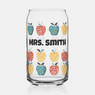 Apple for Teacher Custom Name Apple Pattern Can Glass