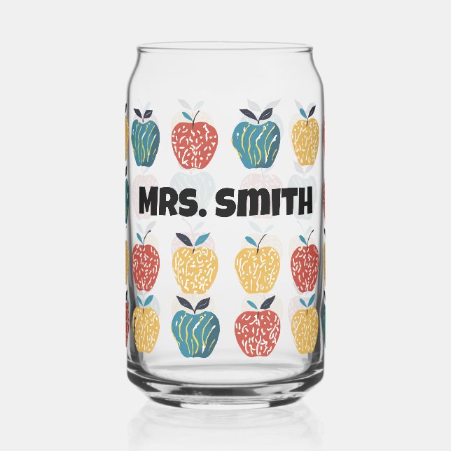 Apple for Teacher Custom Name Apple Pattern Can Glass (Left)