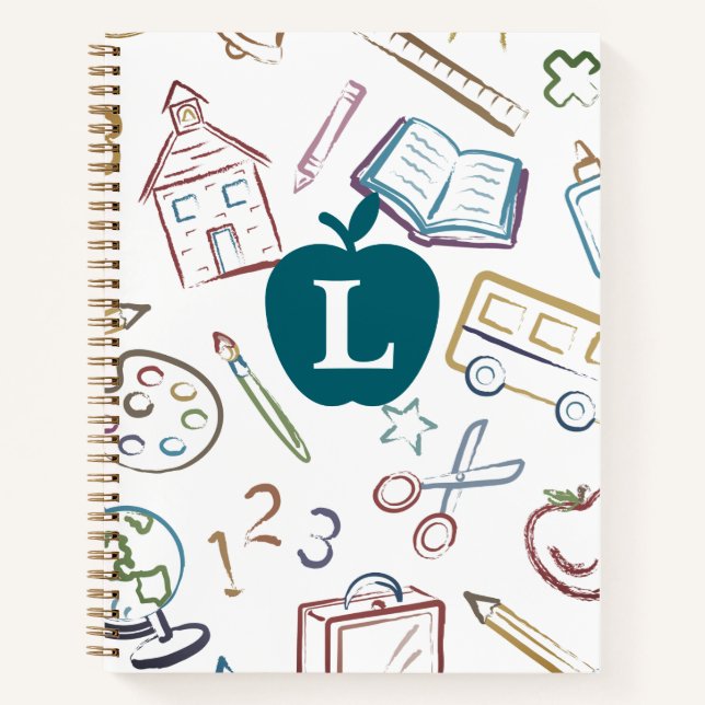 Apple for the Teacher Monogram Spiral Notebook (Front)