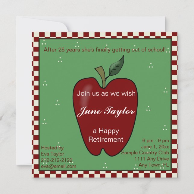 Apple for the Teacher Retirement Party Invitation (Front)