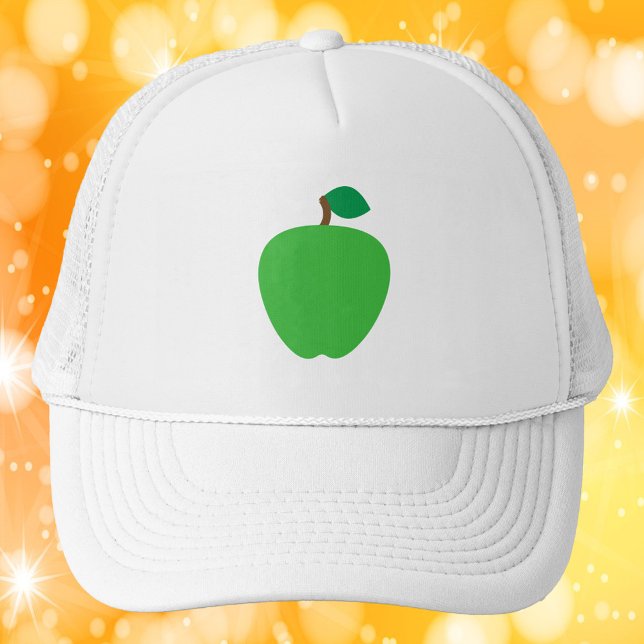 Apple Fruit Green Trucker Hat (A hat with a graphic of a green apple)