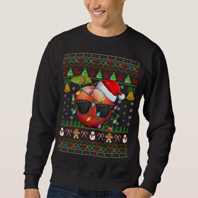 Apple Fruit Lover Xmas Santa Hat Apple Ugly Christ Sweatshirt (Front)